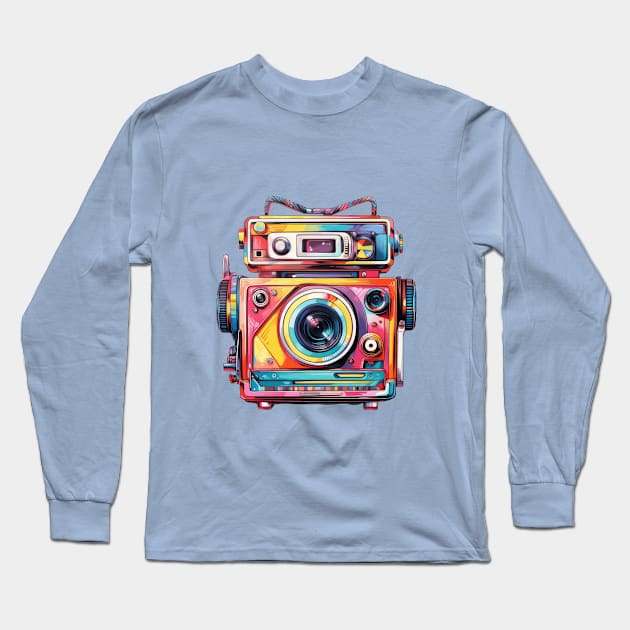 Retro multi-color Camera Long Sleeve T-Shirt by XOXO VENUS